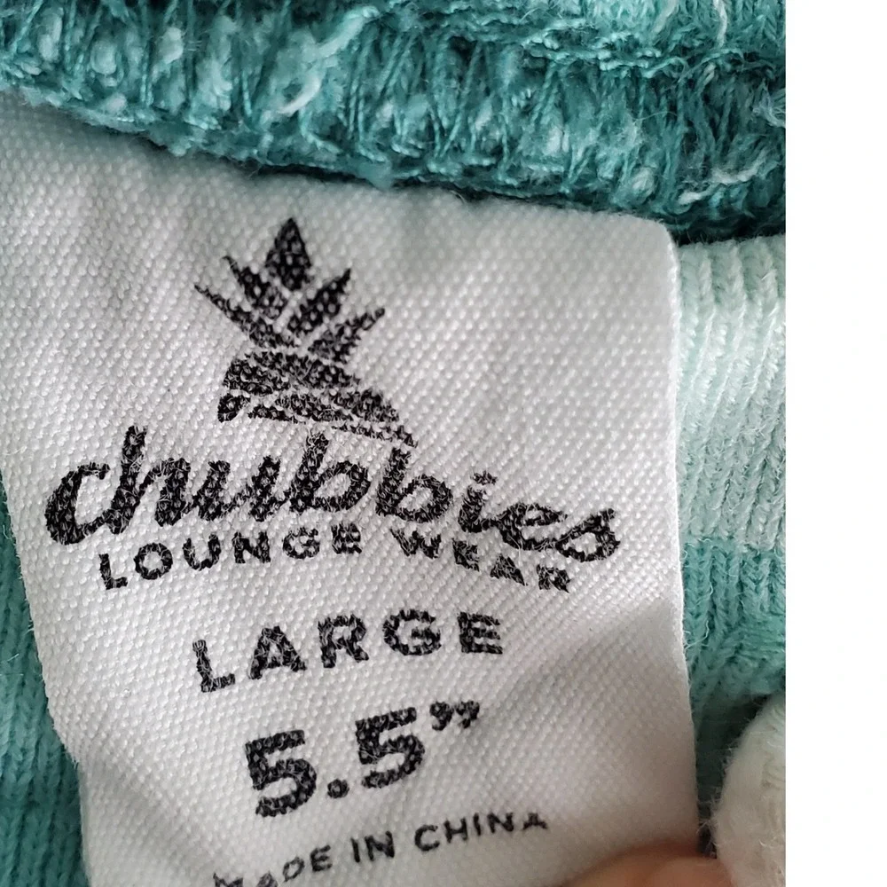 Chubbies Lounge Wear Shorts Teal Blue Green Striped Waistband Casual Large 5.5